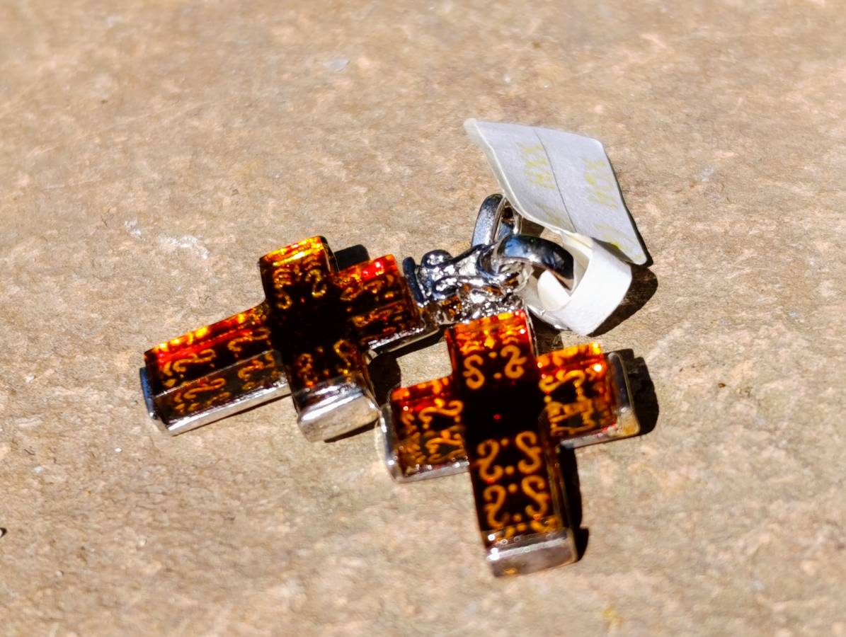 Hand Made Baltic Amber Cross Earring and Pendant Set In Sterling Silver - Sold Per Set - From Poland - Toprock Gemstones and Minerals 