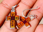 Hand Made Baltic Amber Cross Earring and Pendant Set In Sterling Silver - Sold Per Set - From Poland - Toprock Gemstones and Minerals 