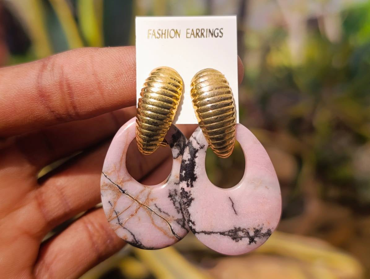 Hand Made Rhodonite Earrings - Sold Per Pair - From Zimbabwe - Toprock Gemstones and Minerals 