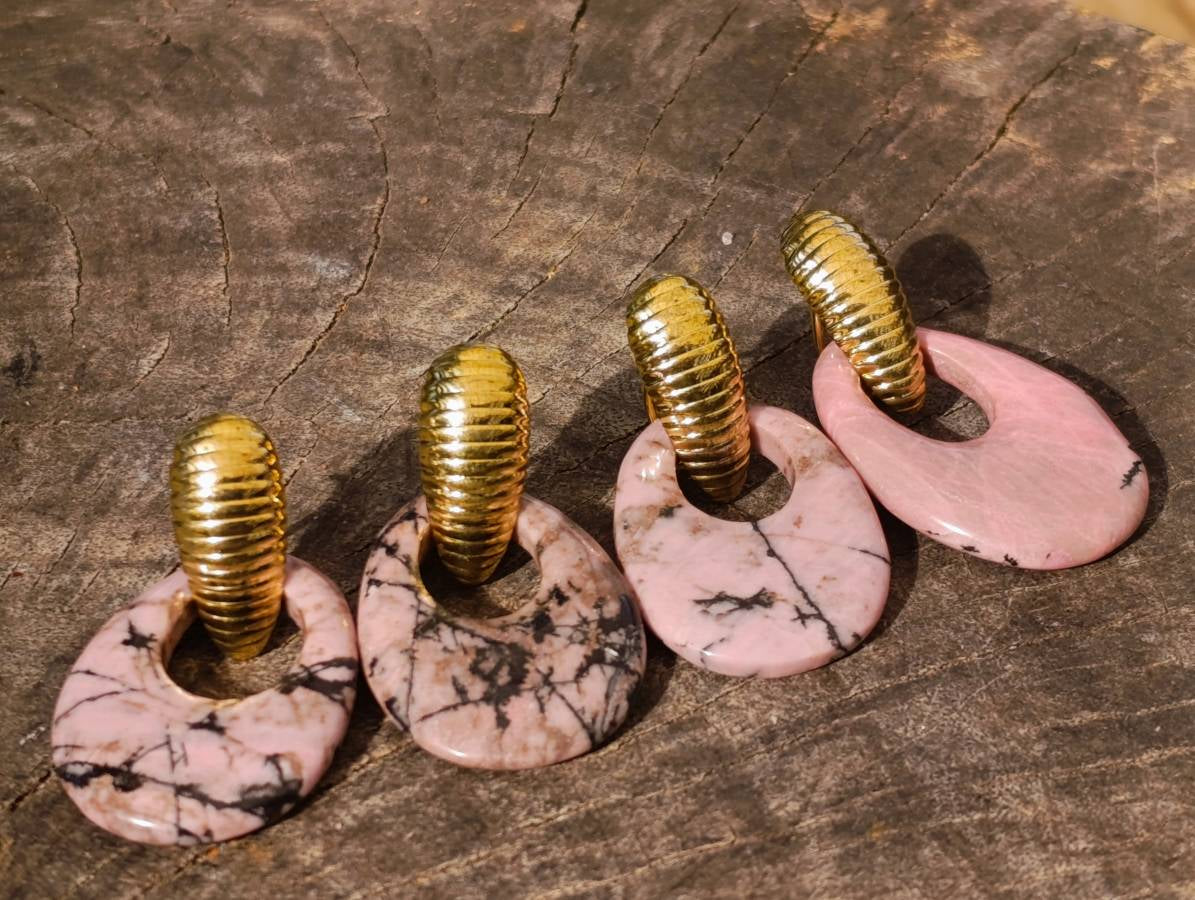 Hand Made Rhodonite Earrings - Sold Per Pair - From Zimbabwe - Toprock Gemstones and Minerals 