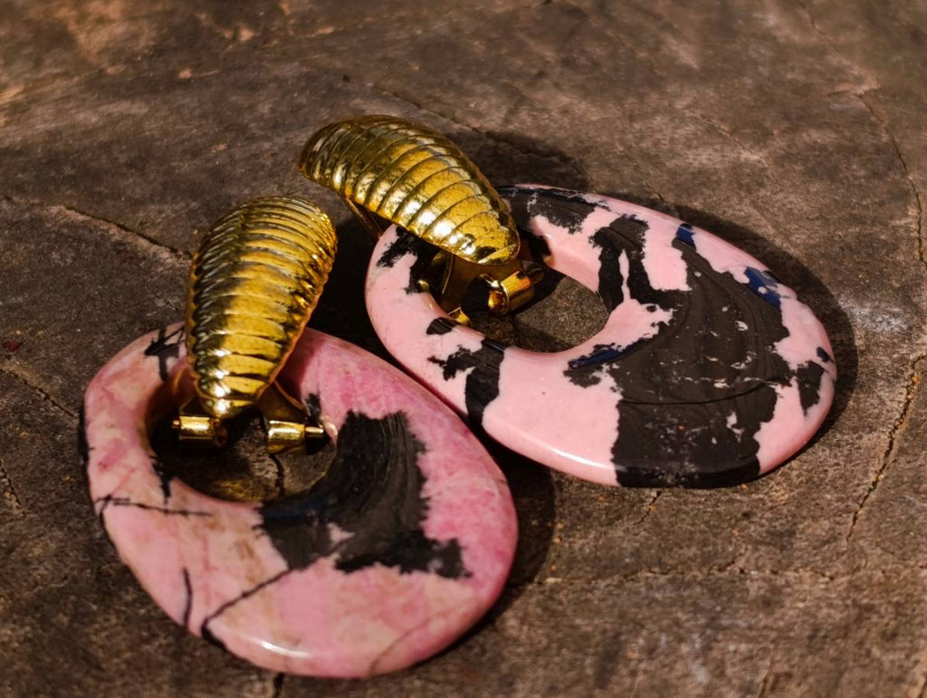 Hand Made Rhodonite Earrings - Sold Per Pair - From Zimbabwe - Toprock Gemstones and Minerals 