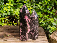 Polished Pink Rhodonite Points x 2 From Ambindavato, Madagascar - Toprock Gemstones and Minerals 