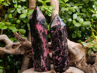 Polished Pink Rhodonite Points x 2 From Ambindavato, Madagascar - Toprock Gemstones and Minerals 