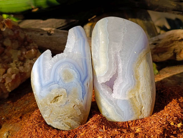 Polished Blue Lace Agate Standing Free Forms x 2 From Malawi