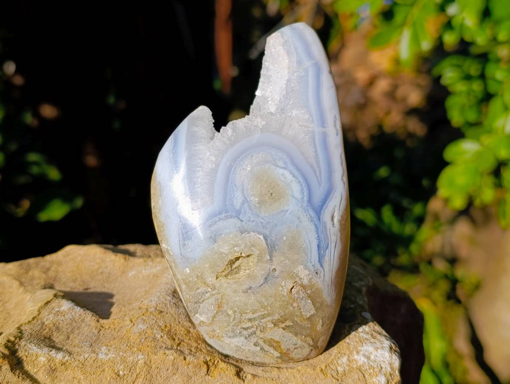 Polished Blue Lace Agate Standing Free Forms x 2 From Malawi - Toprock Gemstones and Minerals 