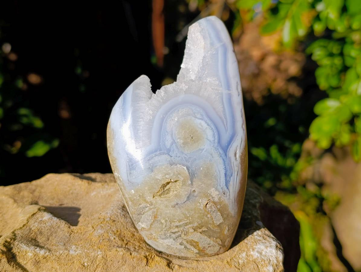 Polished Blue Lace Agate Standing Free Forms x 2 From Malawi - Toprock Gemstones and Minerals 