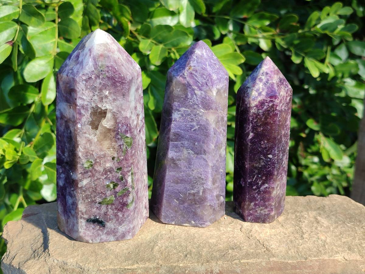 Polished Lepidolite with Pink Rubellite Points x 3 From Ambatondrazaka, Madagascar - Toprock Gemstones and Minerals 