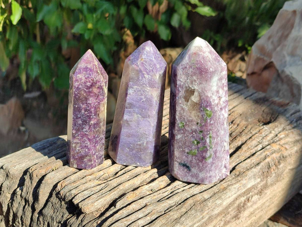 Polished Lepidolite with Pink Rubellite Points x 3 From Ambatondrazaka, Madagascar - Toprock Gemstones and Minerals 