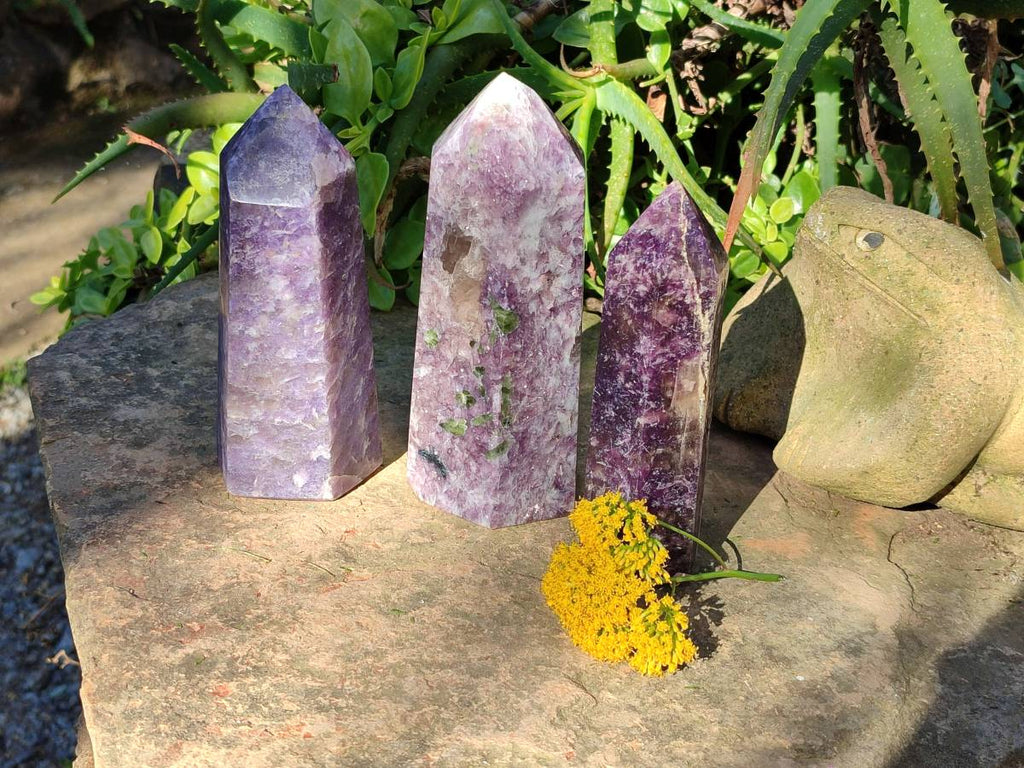 Polished Lepidolite with Pink Rubellite Points x 3 From Ambatondrazaka, Madagascar - Toprock Gemstones and Minerals 