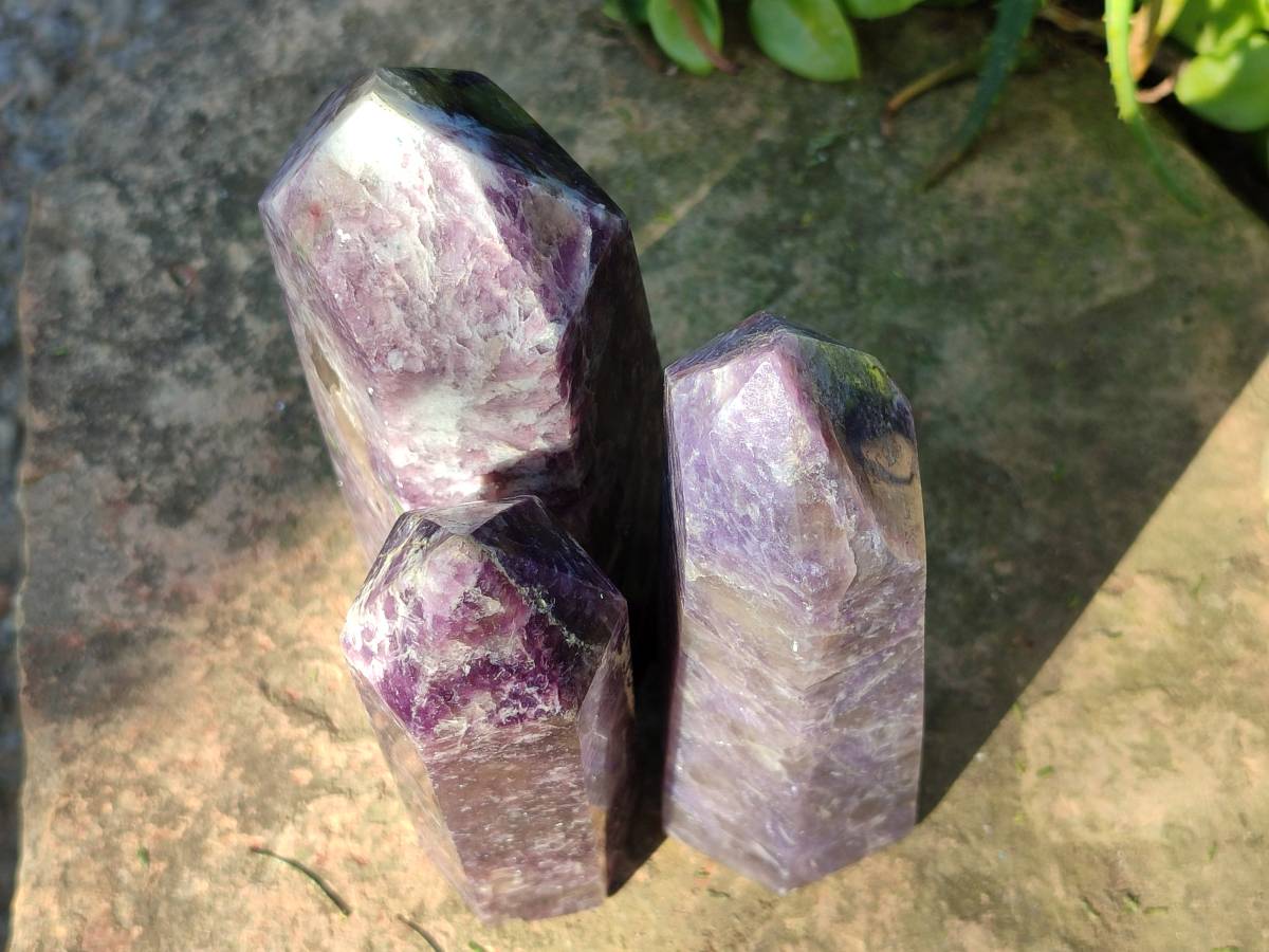 Polished Lepidolite with Pink Rubellite Points x 3 From Ambatondrazaka, Madagascar - Toprock Gemstones and Minerals 