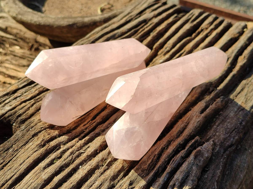 Polished Double Terminated Rose Quartz Points x 6 Madagascar - Toprock Gemstones and Minerals 