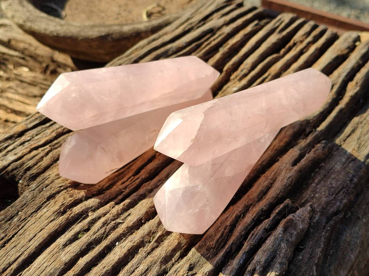 Polished Double Terminated Rose Quartz Points x 6 Madagascar - Toprock Gemstones and Minerals 