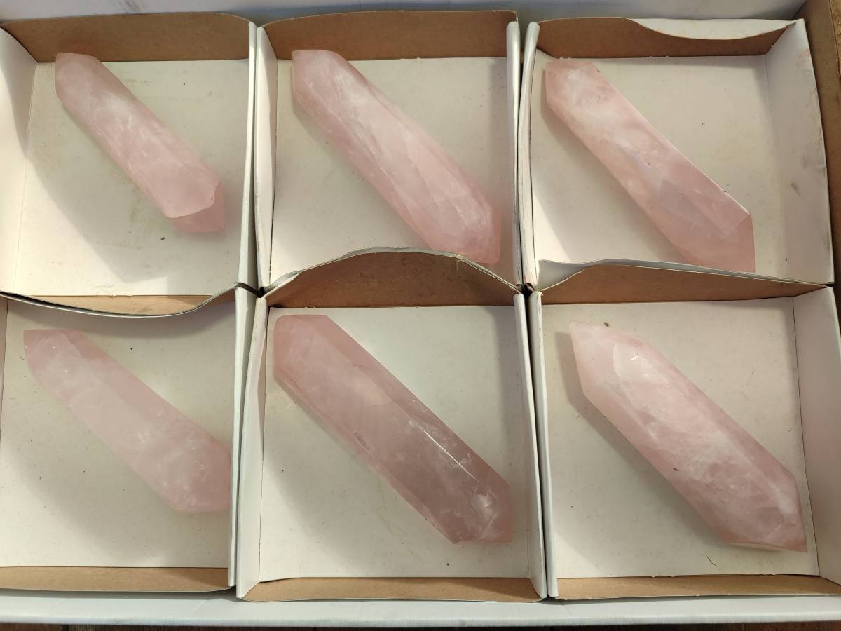 Polished Double Terminated Rose Quartz Points x 6 Madagascar - Toprock Gemstones and Minerals 