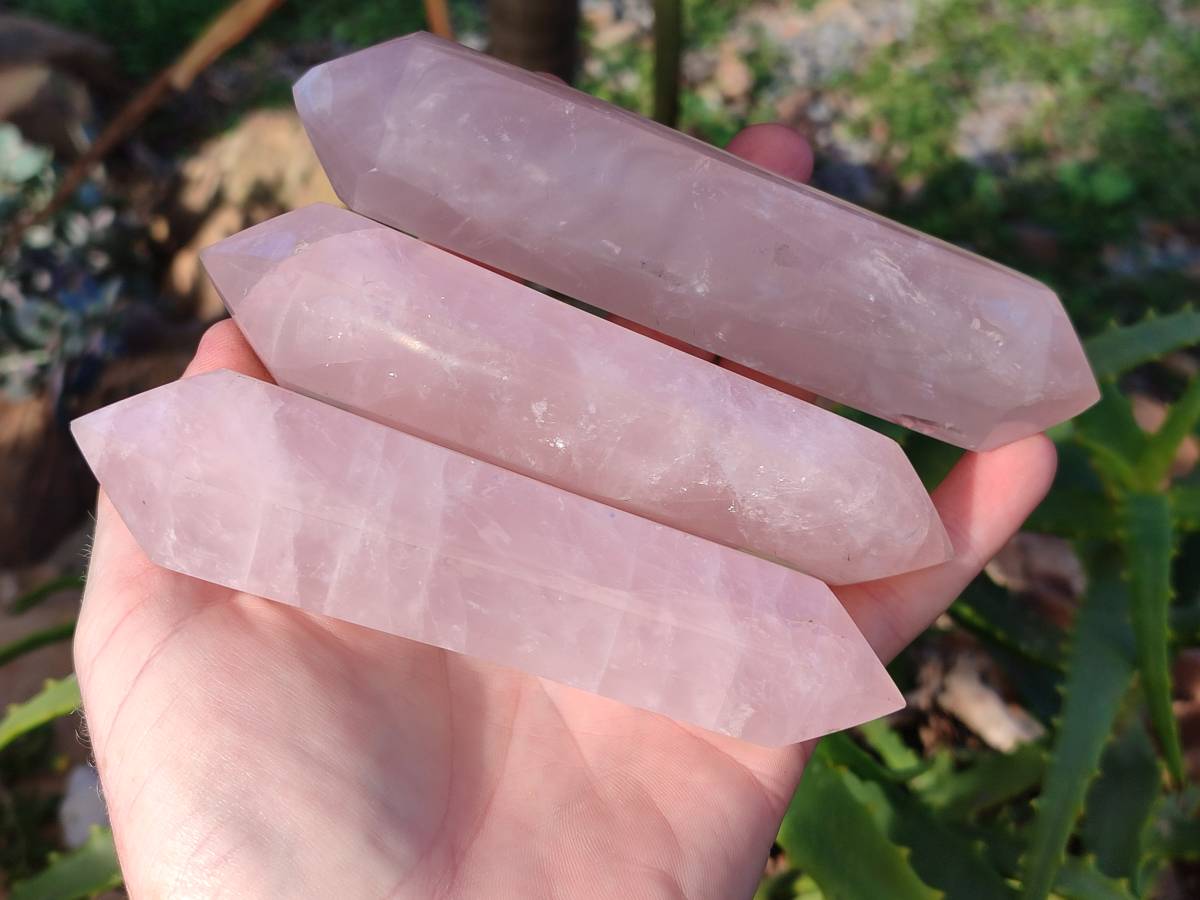 Polished Double Terminated Rose Quartz Points x 6 Madagascar - Toprock Gemstones and Minerals 