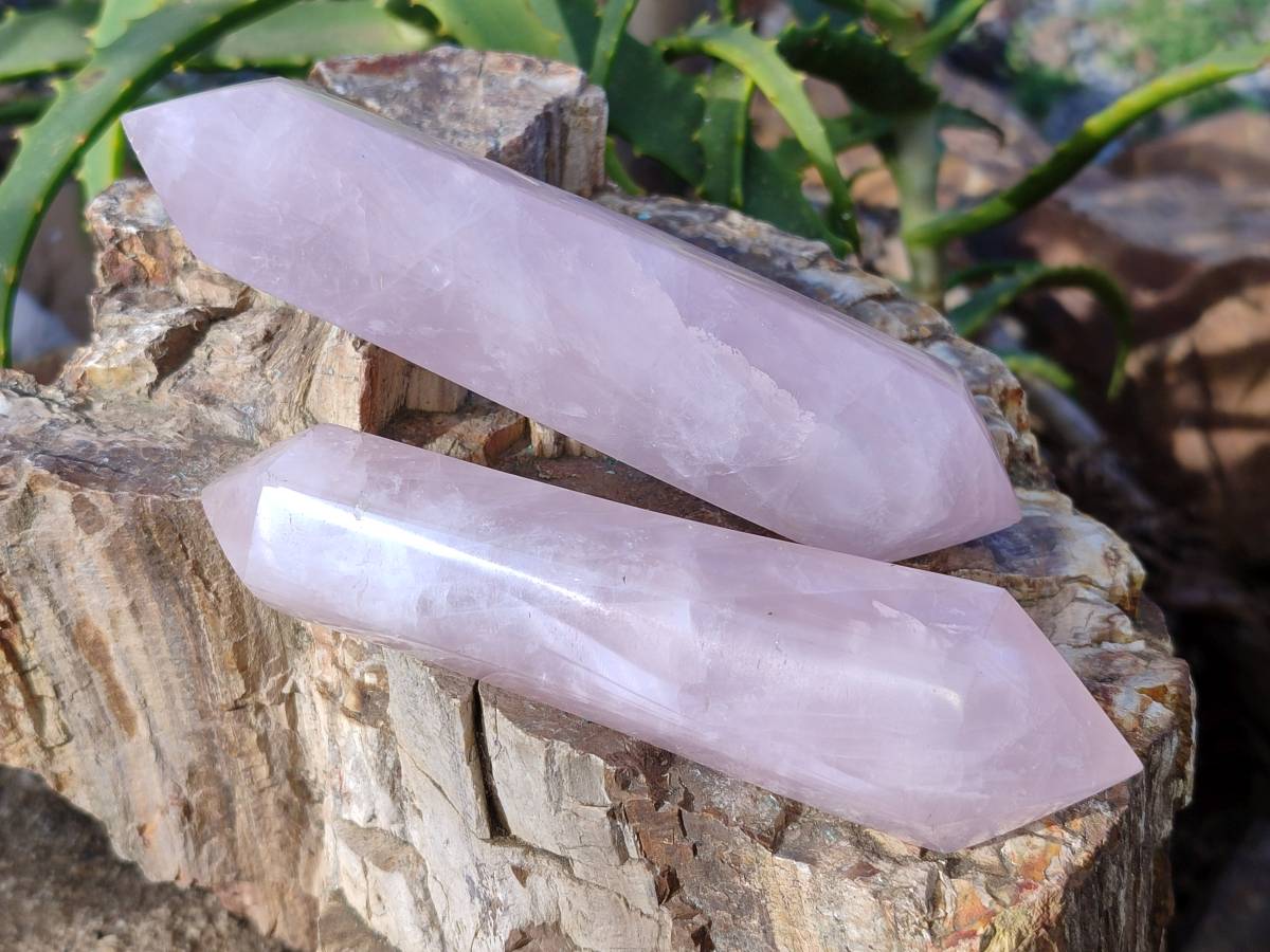 Polished Double Terminated Rose Quartz Points x 6 Madagascar - Toprock Gemstones and Minerals 