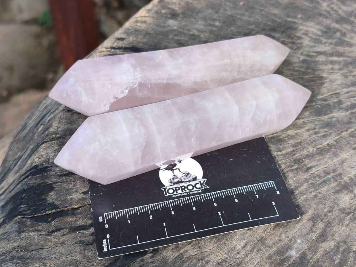 Polished Double Terminated Rose Quartz Points x 6 Madagascar - Toprock Gemstones and Minerals 