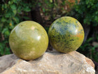 Polished Green Opal Spheres x 3 From Betroka, Madagascar - Toprock Gemstones and Minerals 