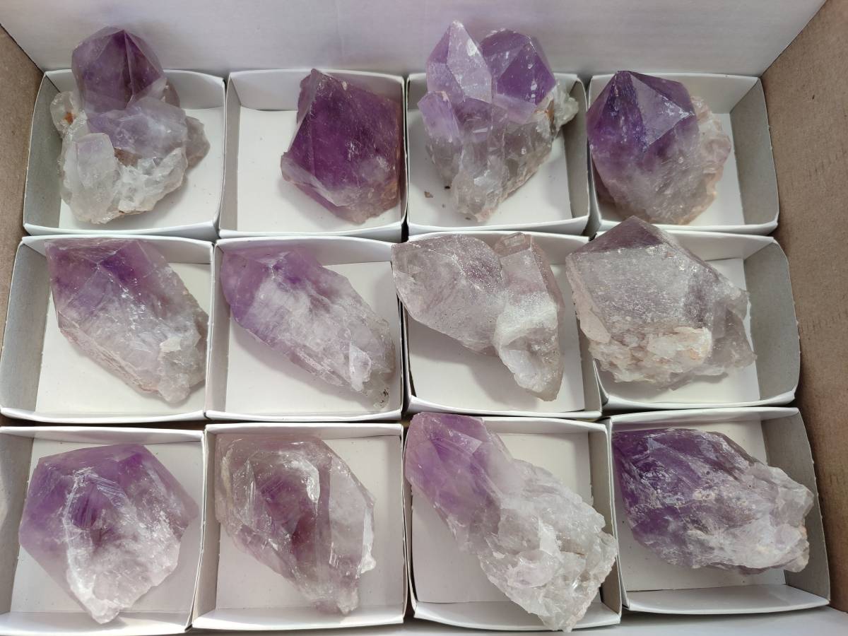 Natural Jacaranda Amethyst Quartz Crystals x 12 From Mumbwa, Zambia - Toprock Gemstones and Minerals 