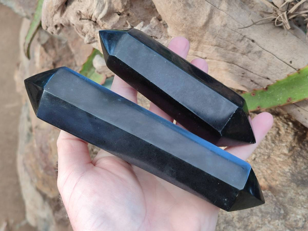 Polished Double Terminated Black Basalt Points x 3 From Madagascar - Toprock Gemstones and Minerals 