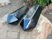 Polished Double Terminated Black Basalt Points x 3 From Madagascar - Toprock Gemstones and Minerals 