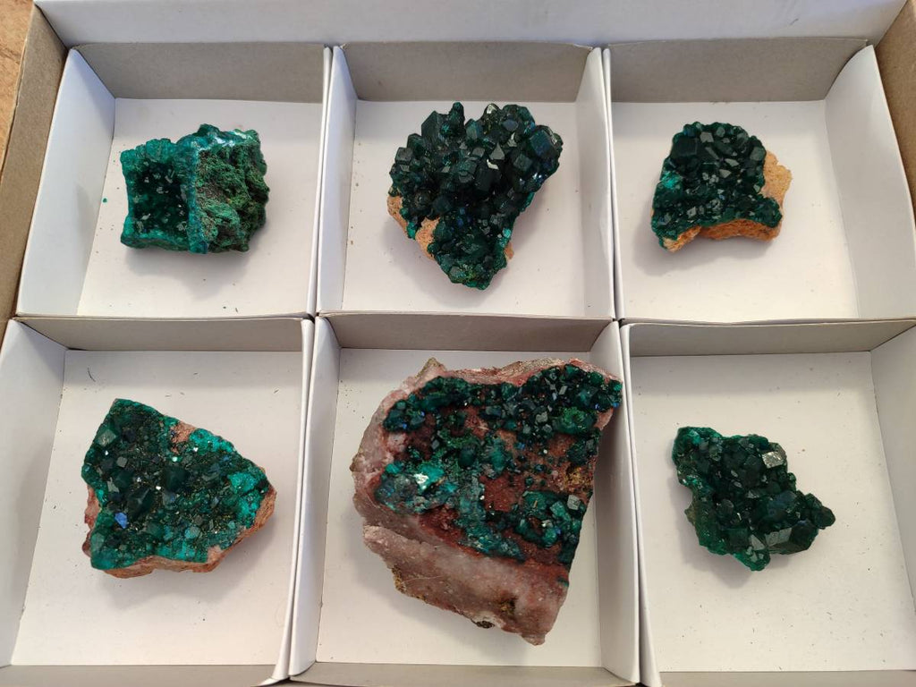 Natural Dioptase on Dolomite Matrix Specimens x 6 From Likasi, Congo - Toprock Gemstones and Minerals 