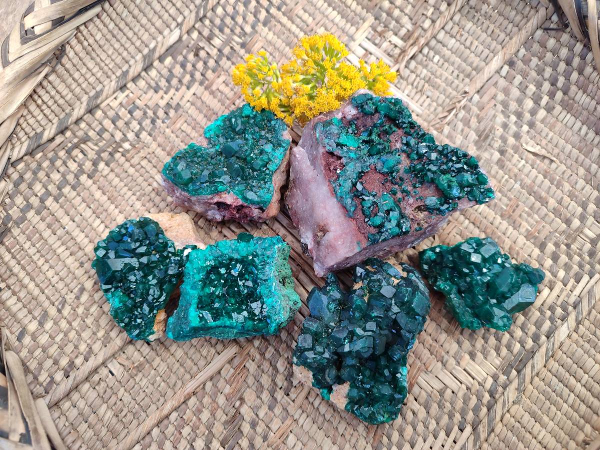 Natural Dioptase on Dolomite Matrix Specimens x 6 From Likasi, Congo - Toprock Gemstones and Minerals 