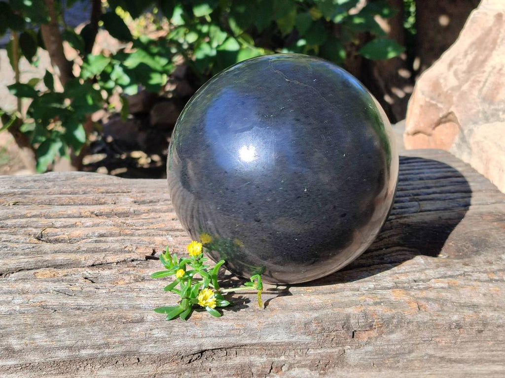 Polished Black Basalt Sphere With Stand x 1 From Madagascar - Toprock Gemstones and Minerals 