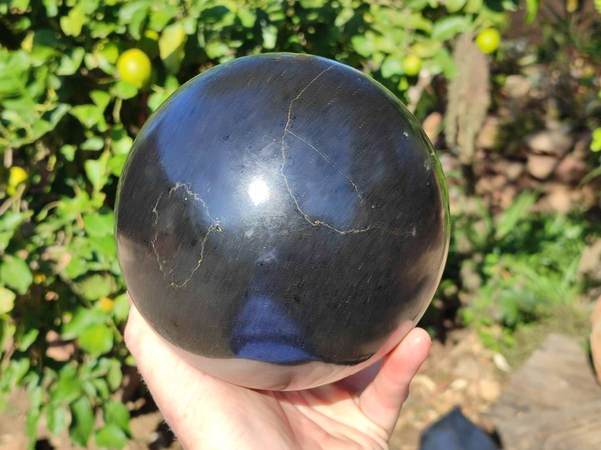 Polished Black Basalt Sphere With Stand x 1 From Madagascar - Toprock Gemstones and Minerals 
