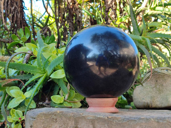 Polished Black Basalt Sphere With Stand x 1 From Madagascar