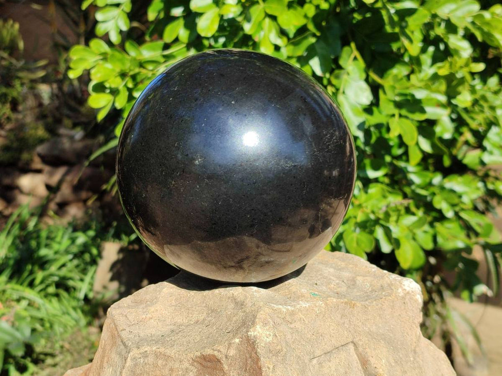 Polished Black Basalt Sphere With Stand x 1 From Madagascar - Toprock Gemstones and Minerals 