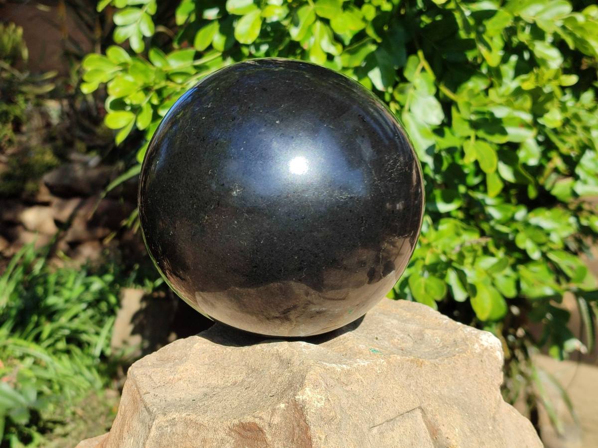 Polished Black Basalt Sphere With Stand x 1 From Madagascar - Toprock Gemstones and Minerals 