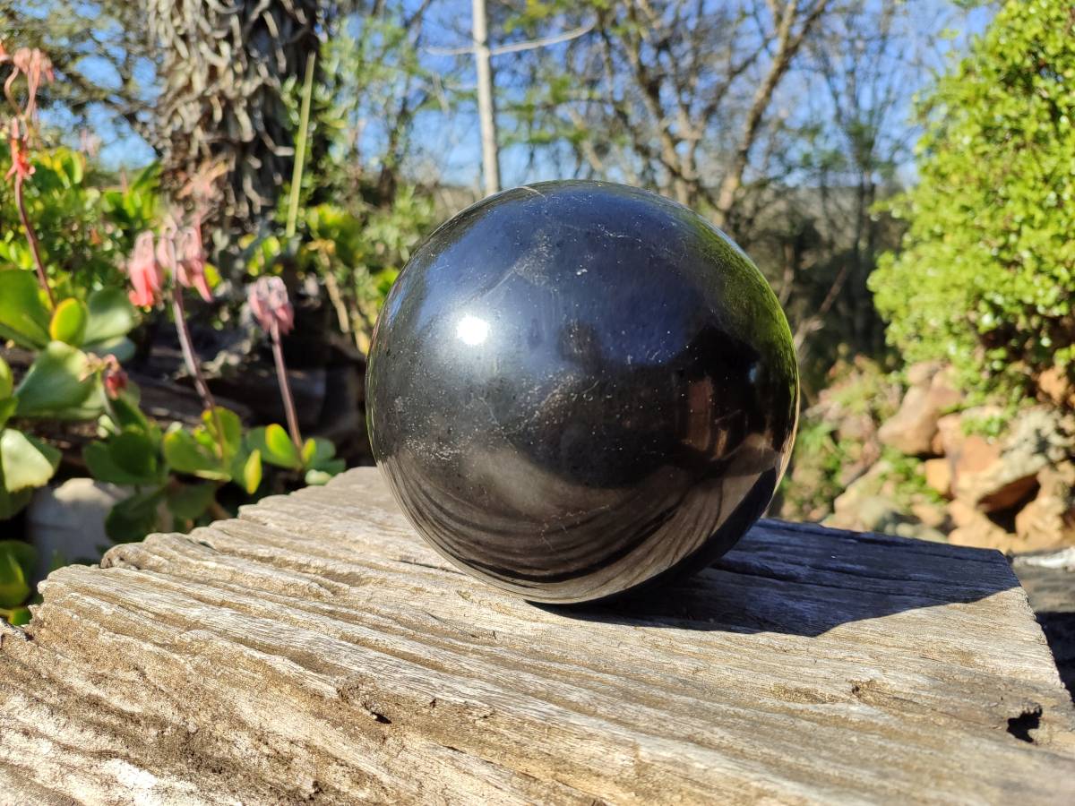 Polished Black Basalt Sphere With Stand x 1 From Madagascar - Toprock Gemstones and Minerals 