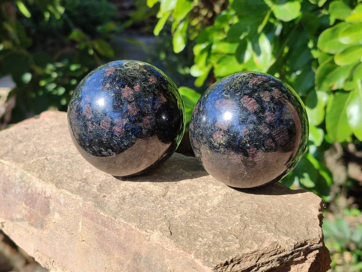 Polished Iolite Spheres x 2 From Ambatofinandrahana, Madagascar - Toprock Gemstones and Minerals 