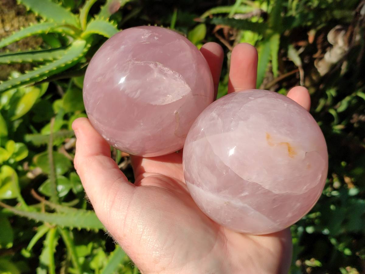 Polished Rose Quartz Spheres x 2 From Madagascar - Toprock Gemstones and Minerals 