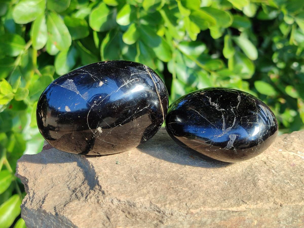 Polished Black Tourmaline Palm Stones x 6 From Madagascar - Toprock Gemstones and Minerals 