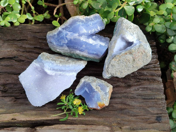 Natural Blue Lace Agate Geode Specimens x 4 From Nsanje, Malawi