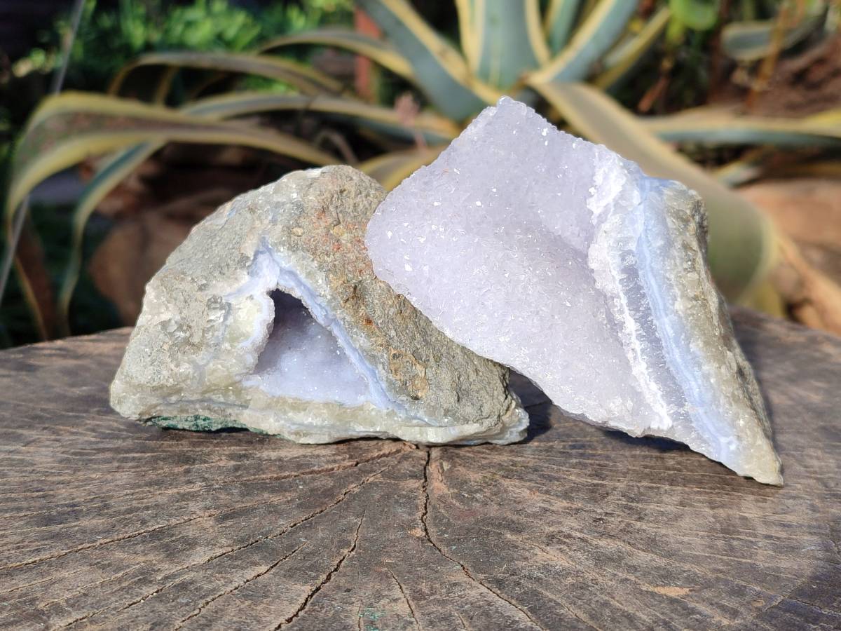 Natural Blue Lace Agate Geode Specimens x 4 From Nsanje, Malawi - Toprock Gemstones and Minerals 