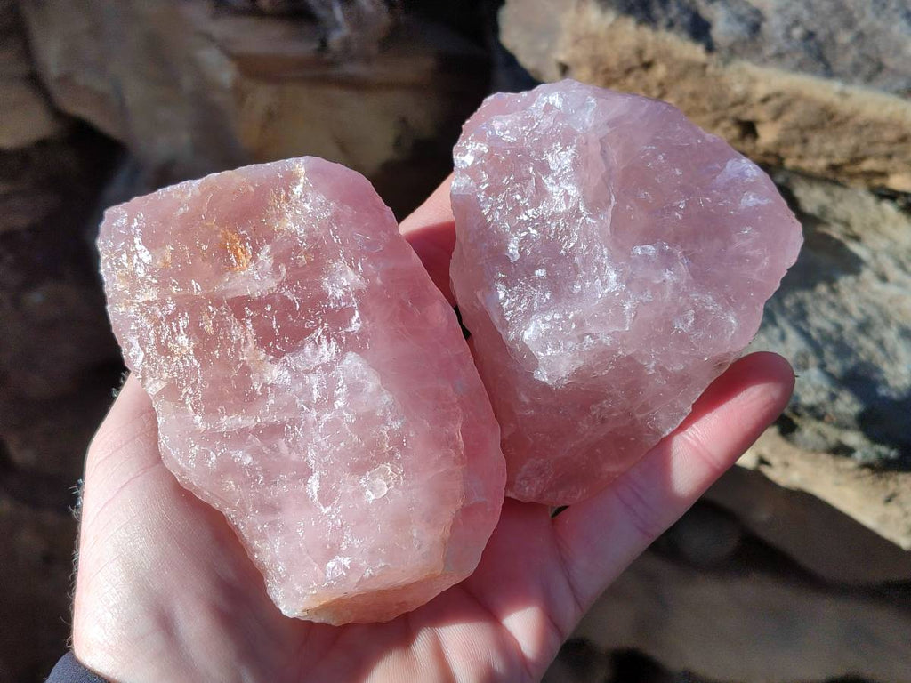 Natural Pink Rose Quartz Cobbed Specimens x 12 From North Cape, South Africa - Toprock Gemstones and Minerals 