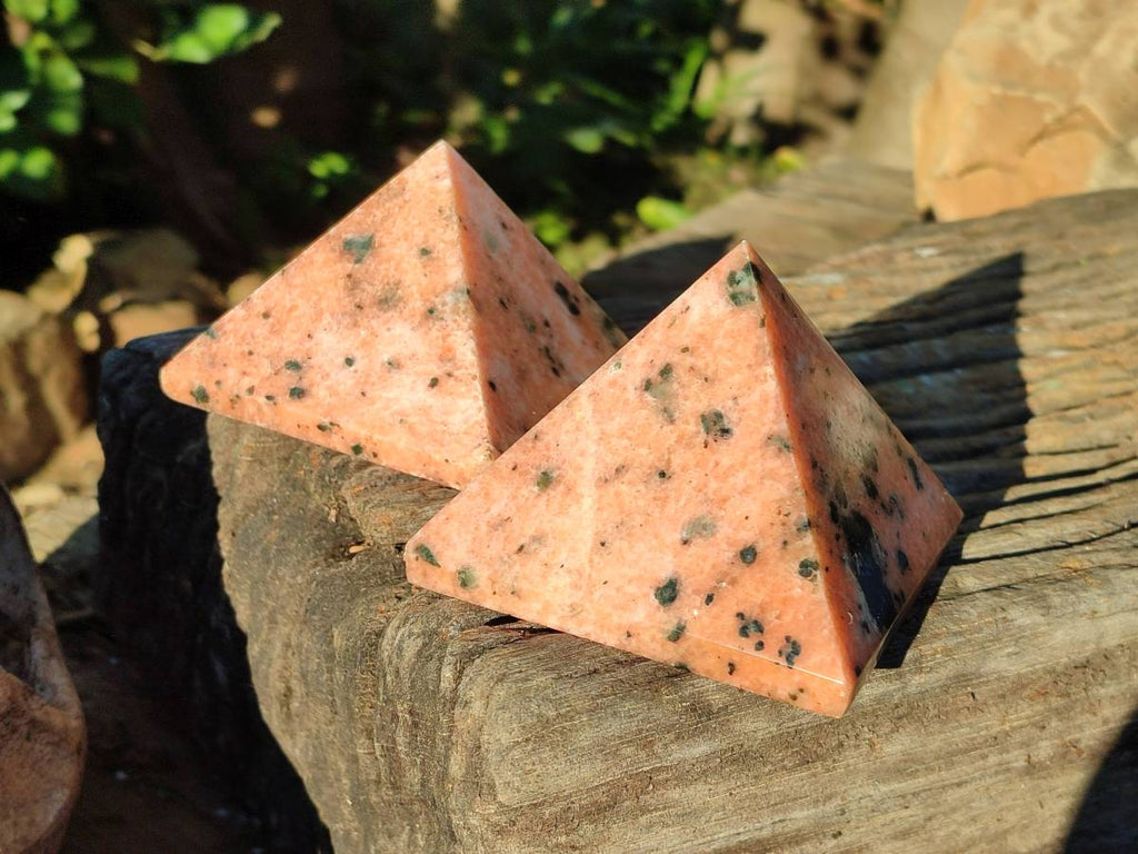 Polished Orange Calcite with Biotite Pyramids x 2 From Madagascar - Toprock Gemstones and Minerals 