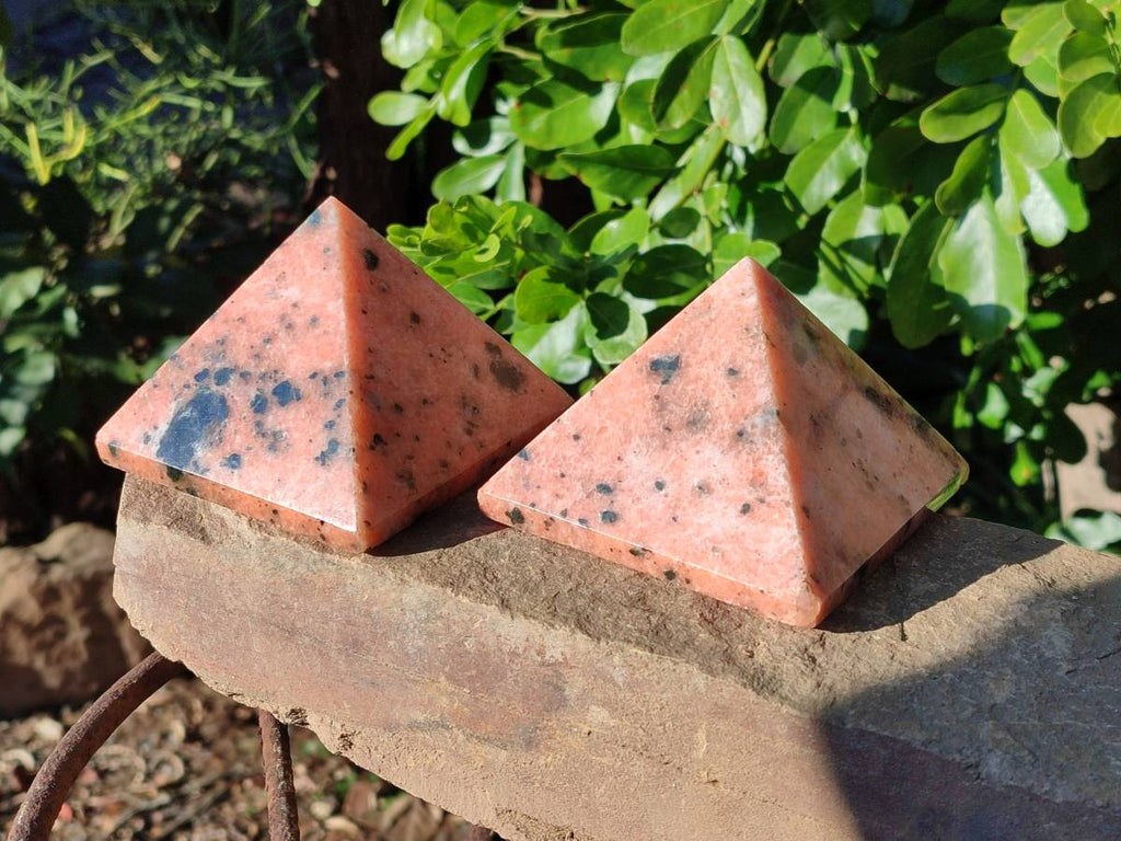 Polished Orange Calcite with Biotite Pyramids x 2 From Madagascar - Toprock Gemstones and Minerals 