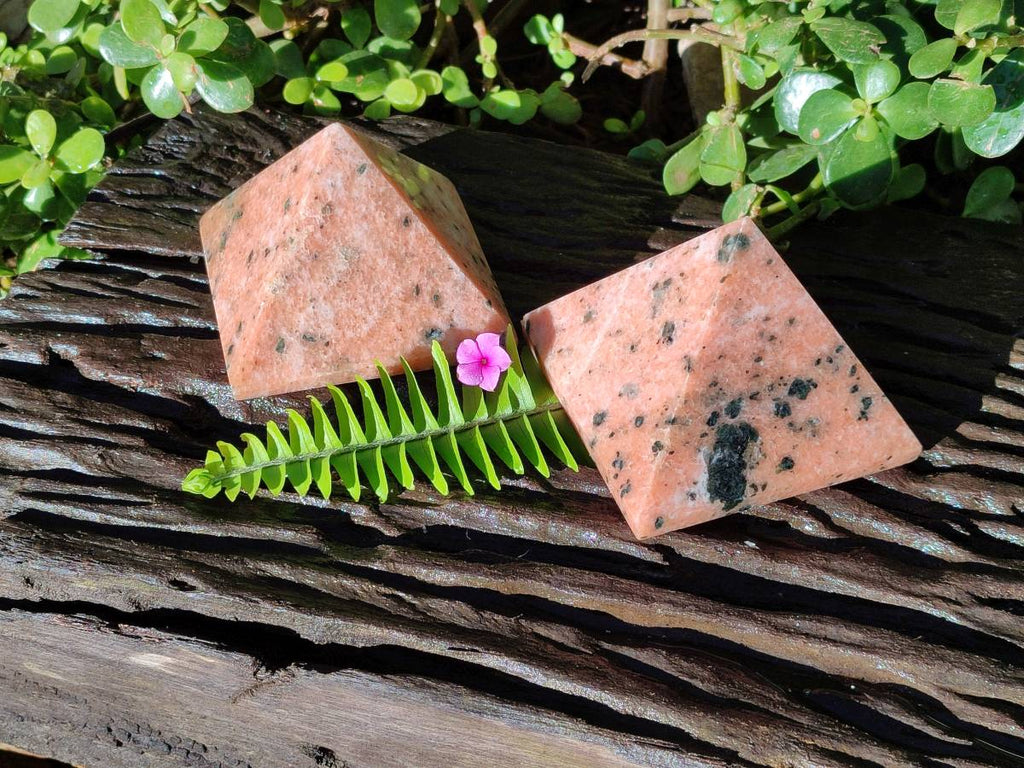 Polished Orange Calcite with Biotite Pyramids x 2 From Madagascar - Toprock Gemstones and Minerals 