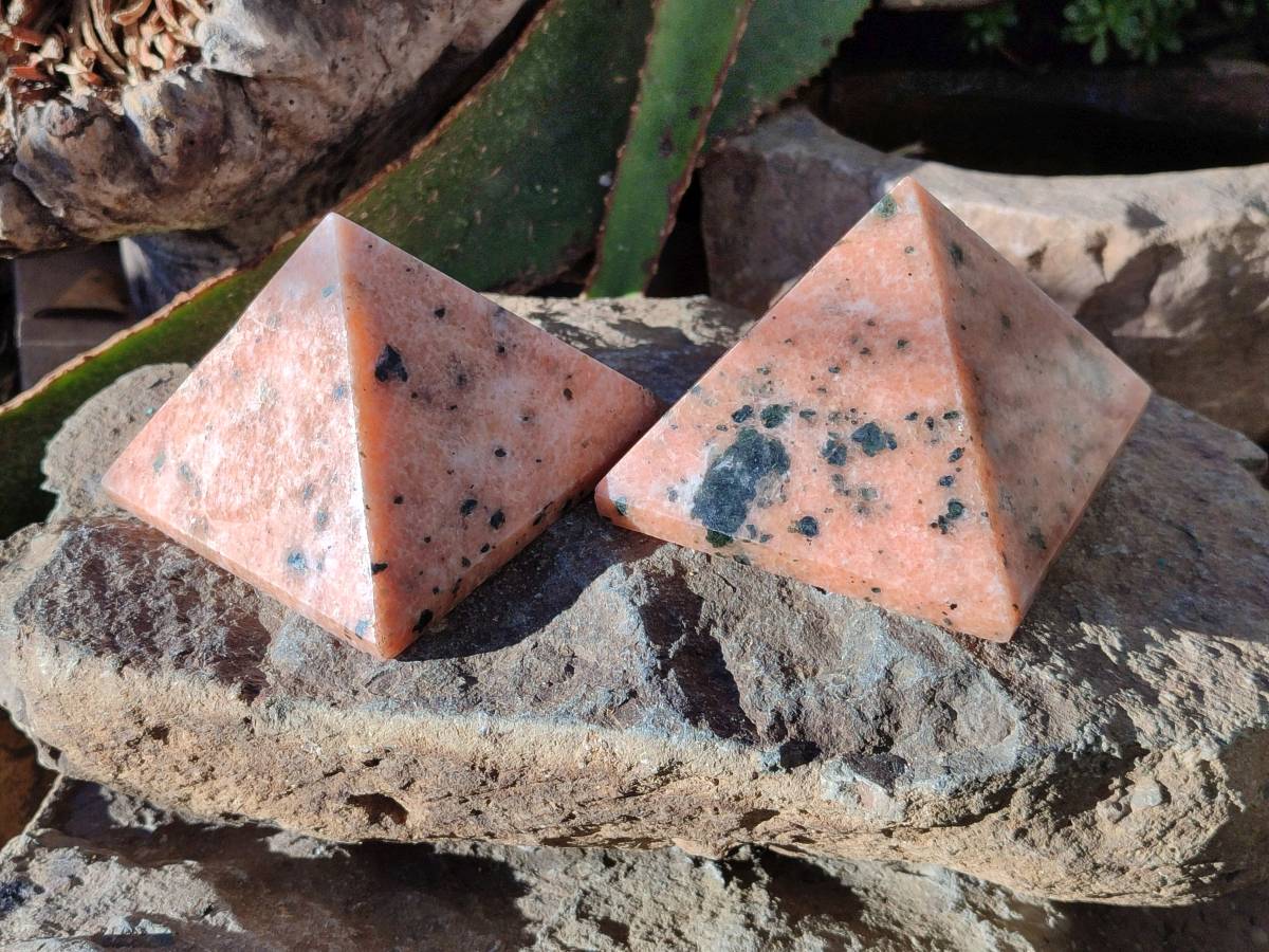 Polished Orange Calcite with Biotite Pyramids x 2 From Madagascar - Toprock Gemstones and Minerals 