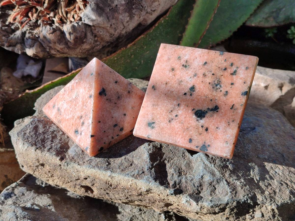 Polished Orange Calcite with Biotite Pyramids x 2 From Madagascar - Toprock Gemstones and Minerals 