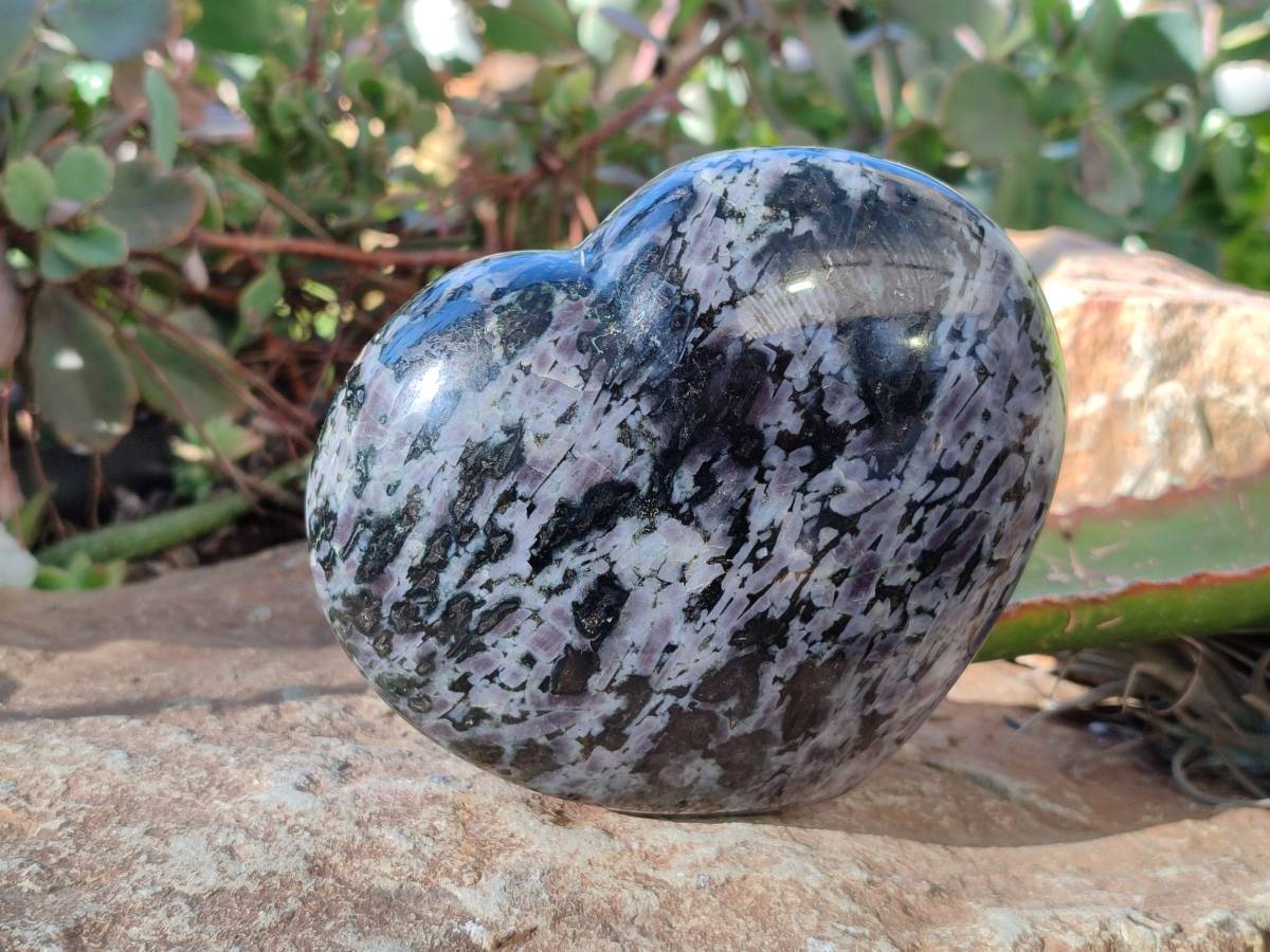 Polished Gabbro Merlinite Hearts x 2 From Ambatofinandrahana, Madagascar - Toprock Gemstones and Minerals 