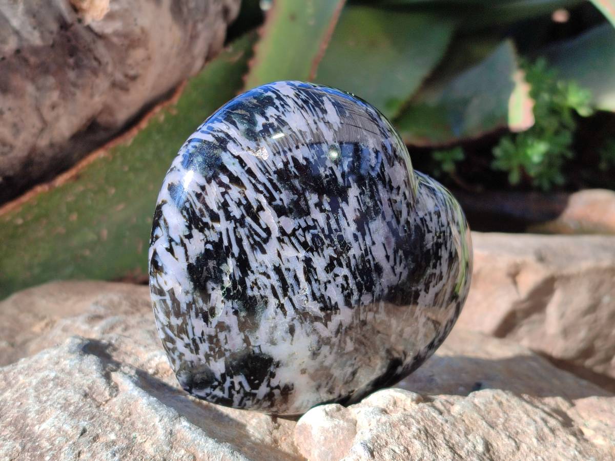 Polished Gabbro Merlinite Hearts x 2 From Ambatofinandrahana, Madagascar - Toprock Gemstones and Minerals 