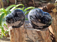 Polished Gabbro Merlinite Hearts x 2 From Ambatofinandrahana, Madagascar