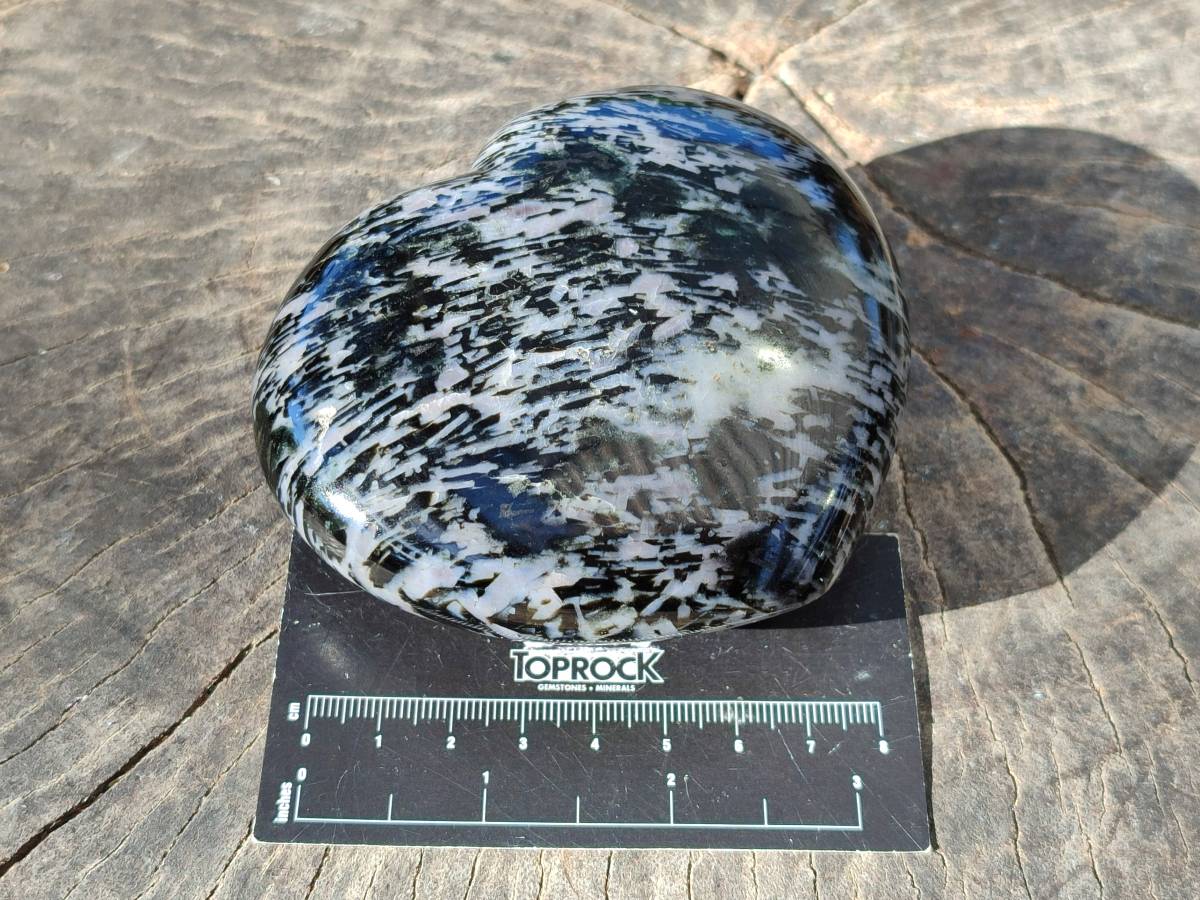 Polished Gabbro Merlinite Hearts x 2 From Ambatofinandrahana, Madagascar - Toprock Gemstones and Minerals 