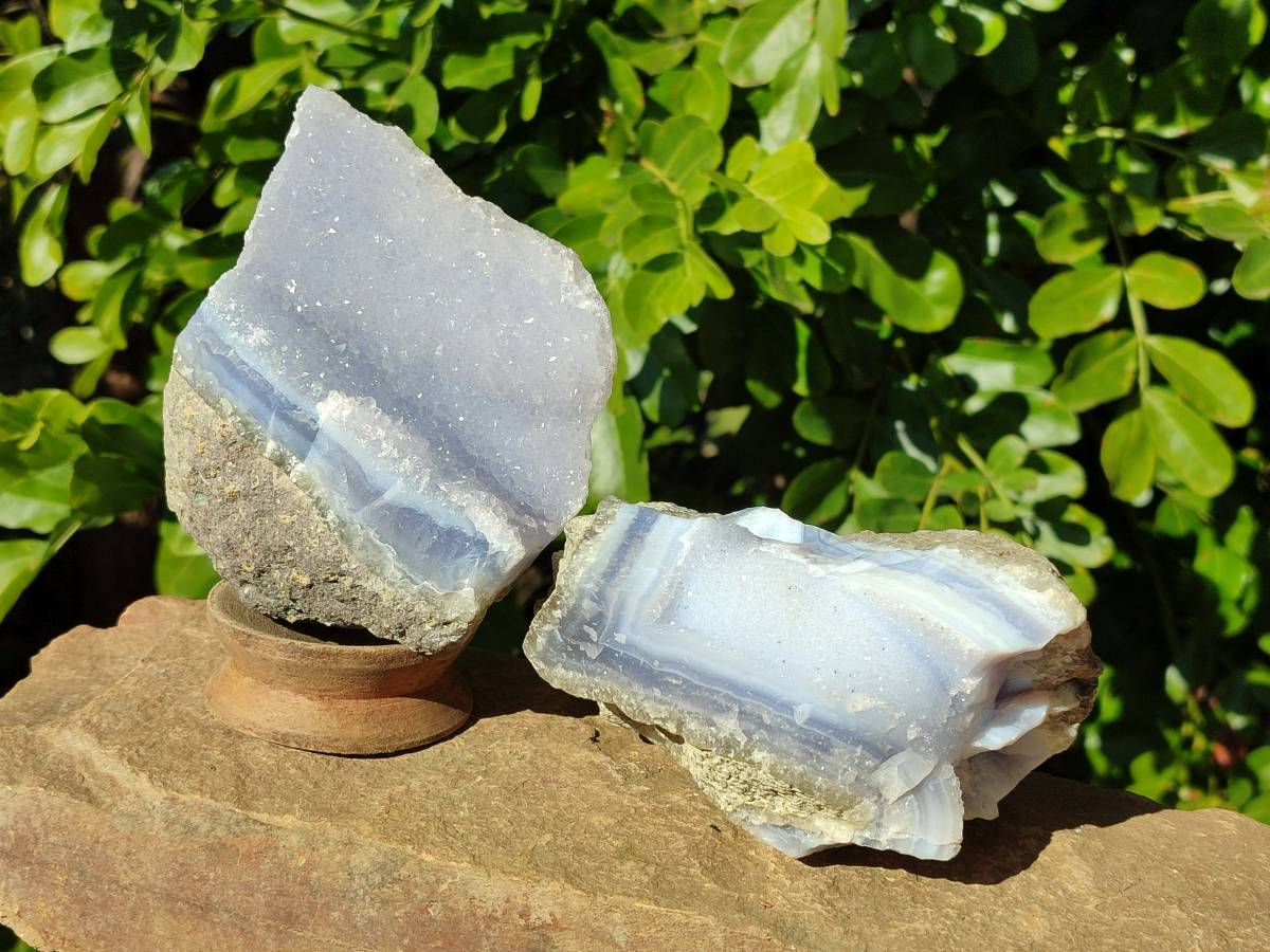Natural Blue Lace Agate Geode Specimens x 4 From Nsanje, Malawi - Toprock Gemstones and Minerals 