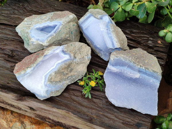 Natural Blue Lace Agate Geode Specimens x 4 From Nsanje, Malawi