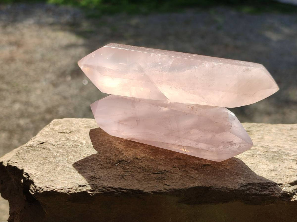 Polished Double Terminated Rose Quartz Points x 12 Madagascar - Toprock Gemstones and Minerals 